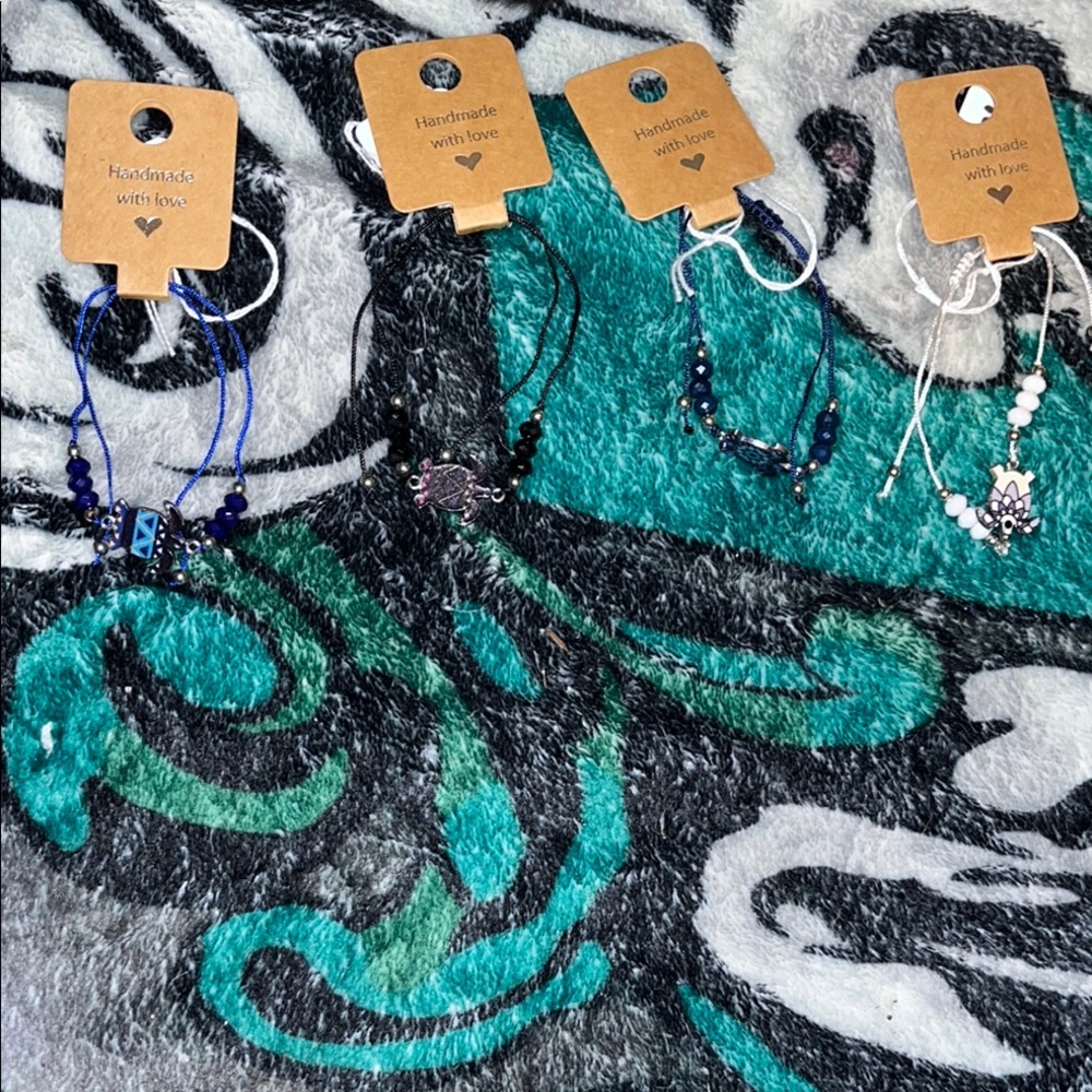 Handmade Blue and Black Beaded Bracelet Set